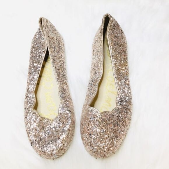Sam Edelman Rosegold Glitter Scalloped Flats - Picture 1 of 2